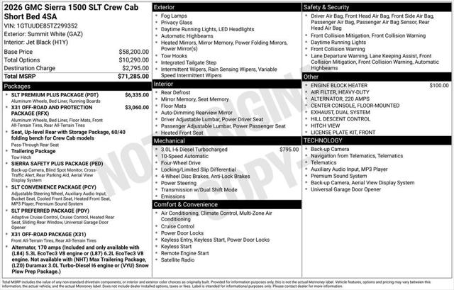 2026 GMC Sierra 1500 Crew Cab, Short Bed, SLT, 4WD