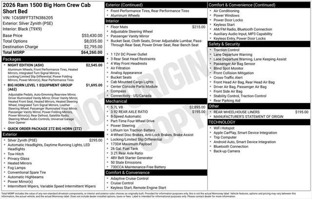 2026 Ram 1500 Big Horn Crew Cab 4x4 5'7" Box