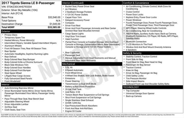 2017 Toyota Sienna LE 8 Passenger