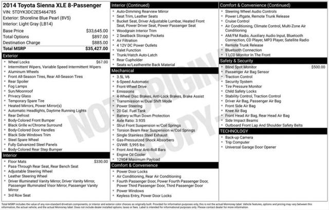 2014 Toyota Sienna XLE V6 8 Passenger