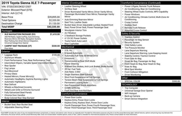 2019 Toyota Sienna XLE 7 Passenger