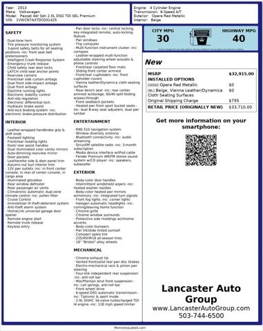 2013 Volkswagen Passat 2.0L TDI SEL Premium