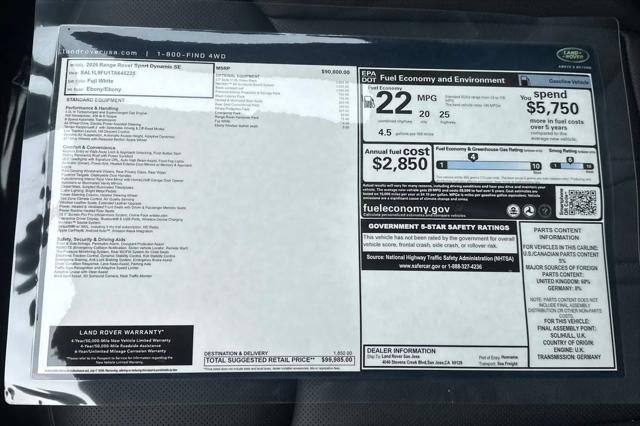 2026 Land Rover Range Rover Sport P400 Dynamic SE