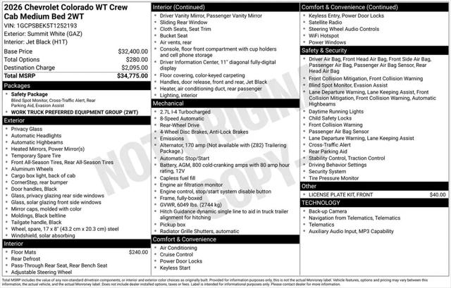 2026 Chevrolet Colorado WT, RWD