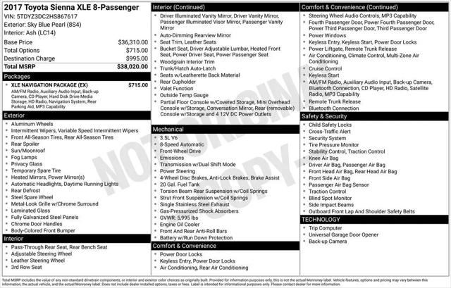 2017 Toyota Sienna XLE 8 Passenger