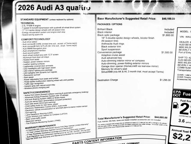 2026 Audi A3 Premium 40 TFSI quattro S tronic