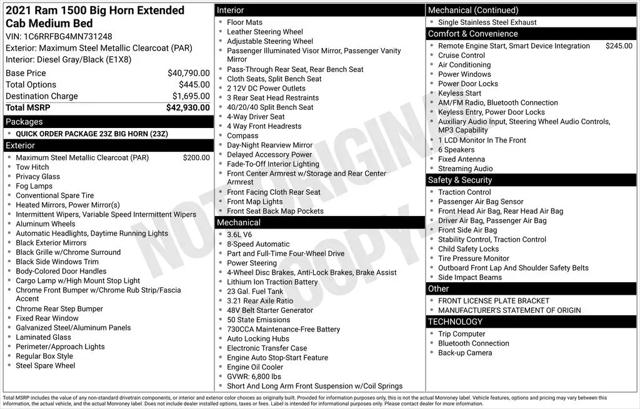 2021 Ram 1500 Big Horn Quad Cab 4x4 6'4" Box