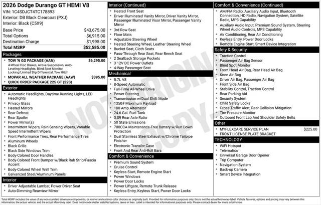 2026 Dodge Durango GT AWD HEMI V8