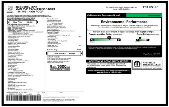 2024 Ram ProMaster 2500 Cargo Van Tradesman High Roof 159" WB w/Pass Seat