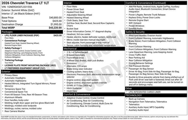 2026 Chevrolet Traverse FWD LT