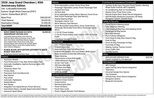 2026 Jeep Grand Cherokee L 85th Anniversary Edition