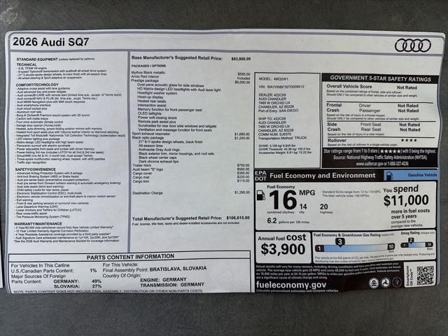 2026 Audi SQ7 Prestige TFSI quattro tiptronic