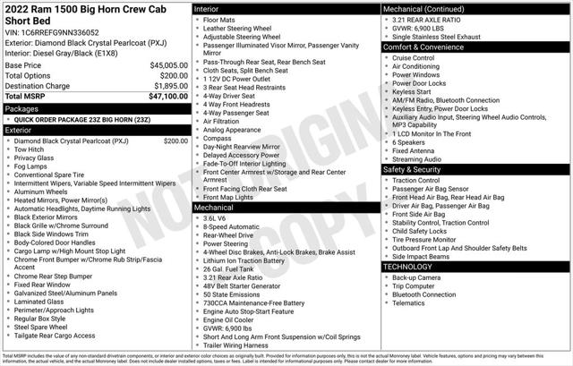 2022 Ram 1500 Big Horn Crew Cab 4x2 5'7" Box