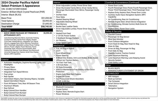 2024 Chrysler Pacifica Hybrid Premium S Appearance Pkg