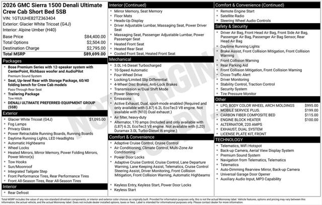 2026 GMC Sierra 1500 Crew Cab, Short Bed, Denali Ultimate, 4WD