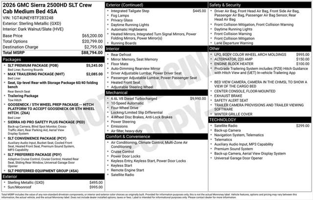 2026 GMC Sierra 2500HD Crew Cab, Standard Bed, SLT, 4WD