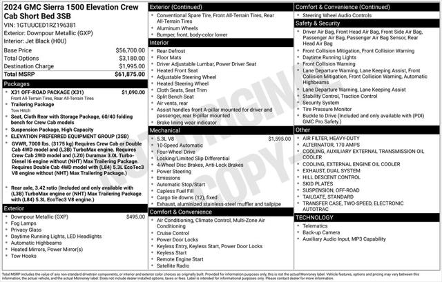 2024 GMC Sierra 1500 4WD Crew Cab Short Box Elevation with 3SB