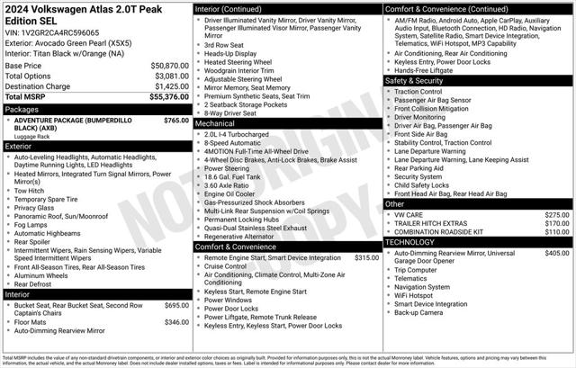 2024 Volkswagen Atlas 2.0T Peak Edition SEL