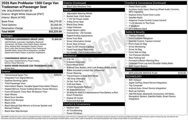 2026 Ram ProMaster Cargo Van Tradesman Low Roof 118" WB w/Pass Seat