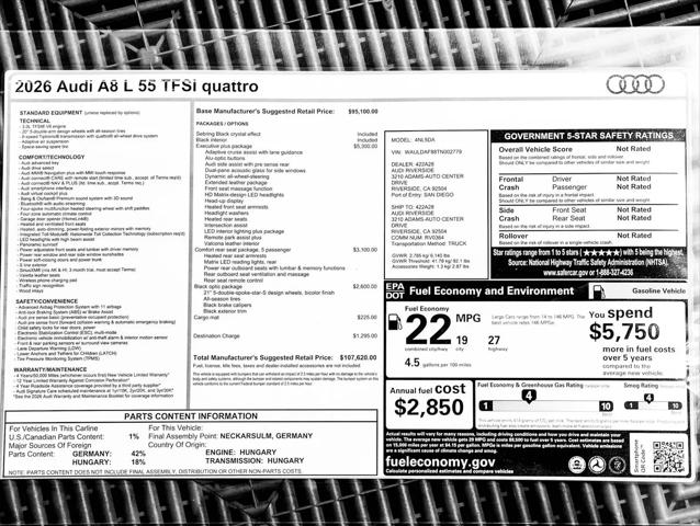 2026 Audi A8 55 TFSI quattro Tiptronic
