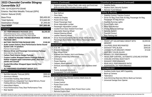 2023 Chevrolet Corvette Stingray RWD Convertible 3LT