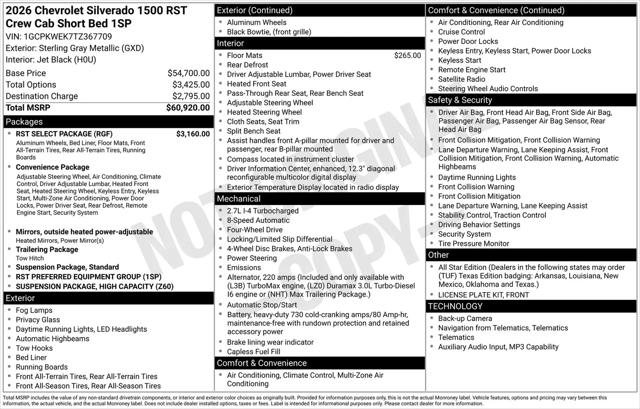 2026 Chevrolet Silverado 1500 4WD Crew Cab Short Bed RST