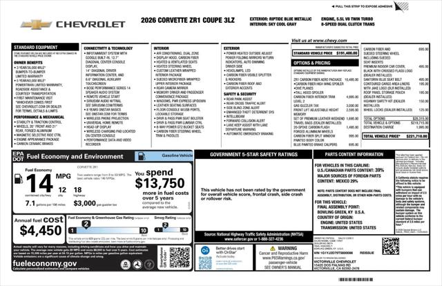 2026 Chevrolet Corvette ZR1 Coupe, 3LZ, RWD