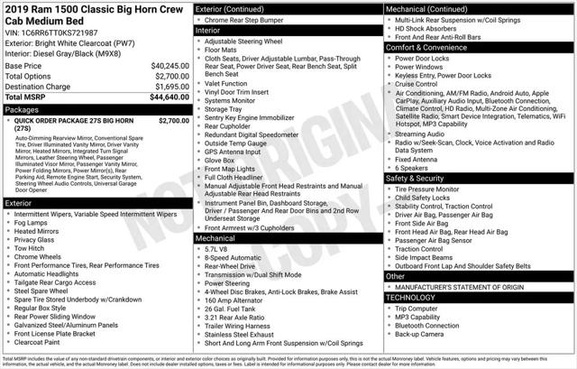 2019 Ram 1500 Classic Big Horn Crew Cab 4x2 6'4" Box