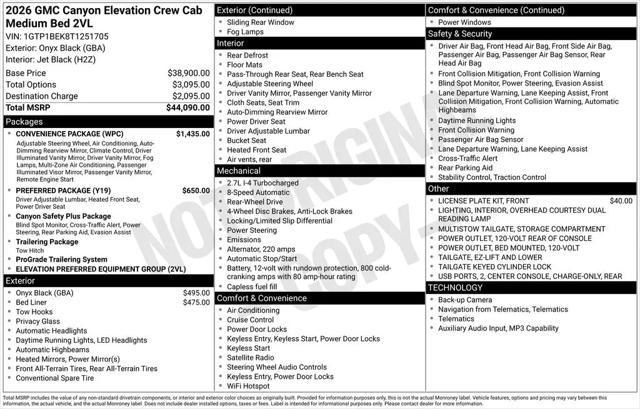 2026 GMC Canyon Elevation, RWD