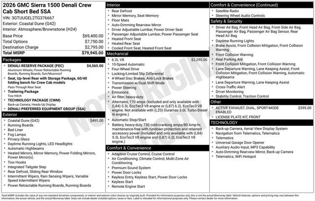2026 GMC Sierra 1500 Crew Cab, Short Bed, Denali, 4WD