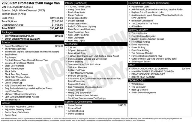 2023 Ram ProMaster 2500 Cargo Van High Roof 136" WB
