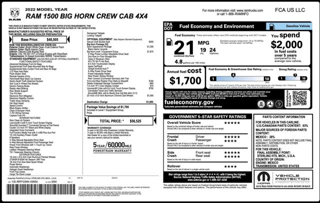 2022 Ram 1500 Big Horn Crew Cab 4x4 5'7" Box