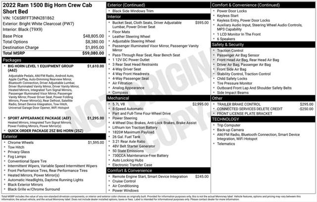 2022 Ram 1500 Big Horn Crew Cab 4x4 5'7" Box