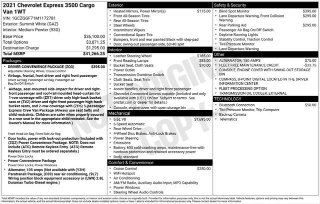 2021 Chevrolet Express Cargo Van RWD 3500 Regular Wheelbase WT