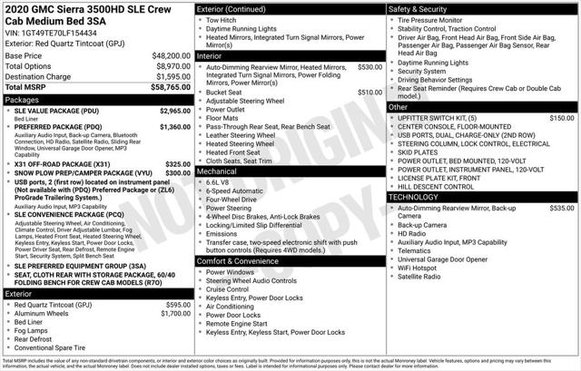2020 GMC Sierra 3500HD 4WD Crew Cab Standard Bed SLE