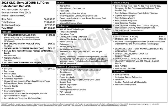 2026 GMC Sierra 2500HD Crew Cab, Standard Bed, SLT, 4WD