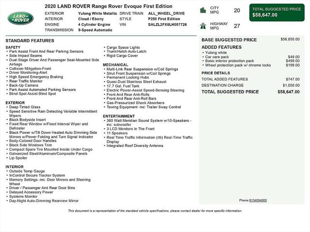 2020 Land Rover Range Rover Evoque First Edition