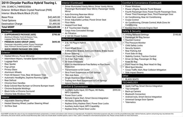 2019 Chrysler Pacifica Hybrid Touring L
