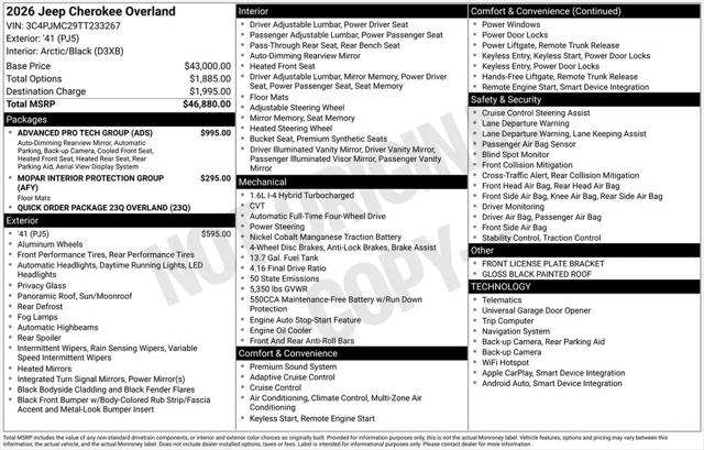 2026 Jeep Cherokee Overland 4x4