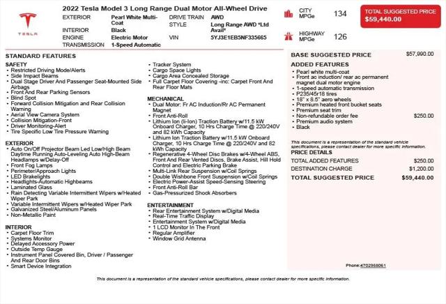 2022 Tesla Model 3 Long Range Dual Motor All-Wheel Drive