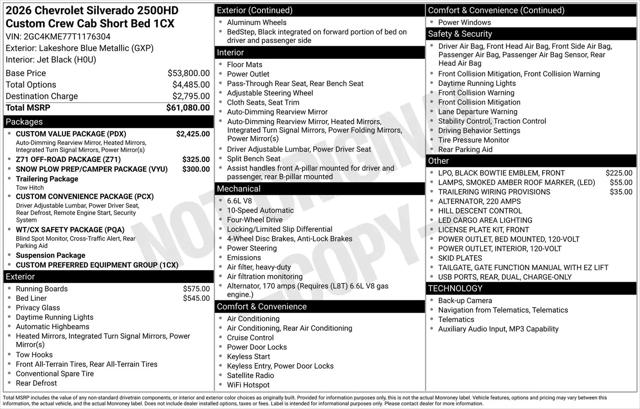 2026 Chevrolet Silverado 2500HD Crew Cab, Standard Bed, WT, 4WD