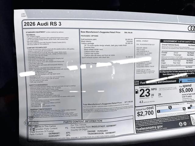 2026 Audi RS 3 TFSI quattro S tronic