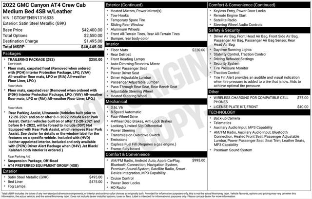 2022 GMC Canyon 4WD Crew Cab Short Box AT4 - Leather