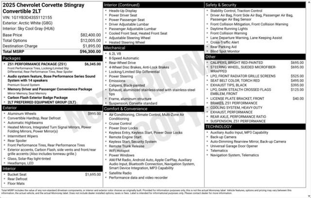 2025 Chevrolet Corvette Stingray RWD Convertible 2LT