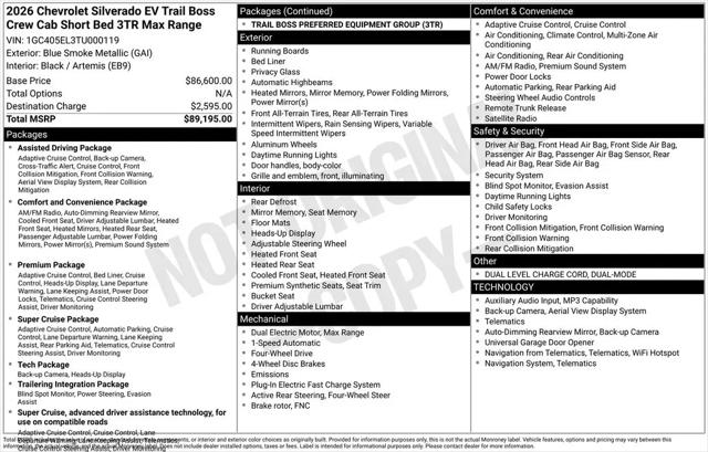 2026 Chevrolet Silverado EV Trail Boss - Max Range 4WD