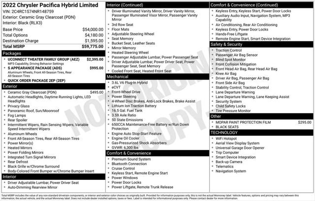 2022 Chrysler Pacifica Hybrid Limited