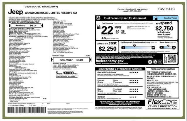 2026 Jeep Grand Cherokee L GRAND CHEROKEE L LIMITED RESERVE 4X4