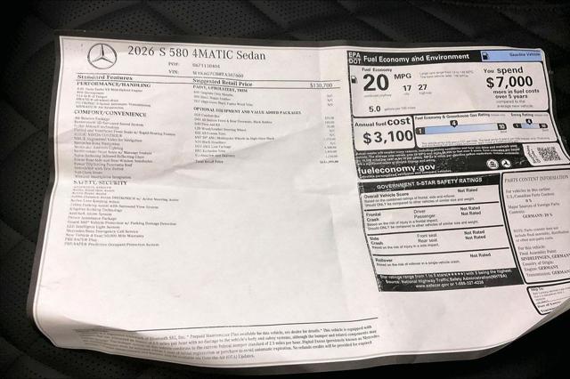 2026 Mercedes-Benz S 580 4MATIC
