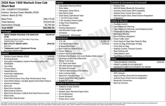 2026 RAM Ram 1500 RAM 1500 WARLOCK CREW CAB 4X4 57 BOX