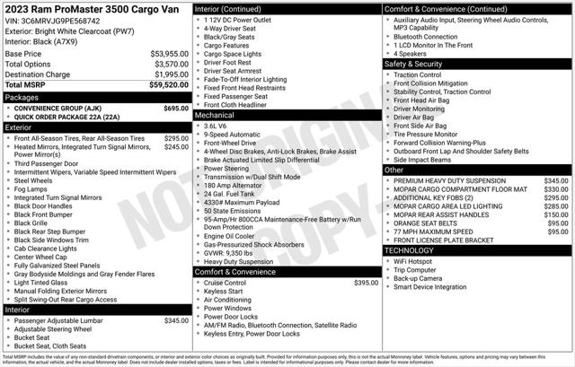 2023 Ram ProMaster Cargo Van High Roof 159" WB EXT
